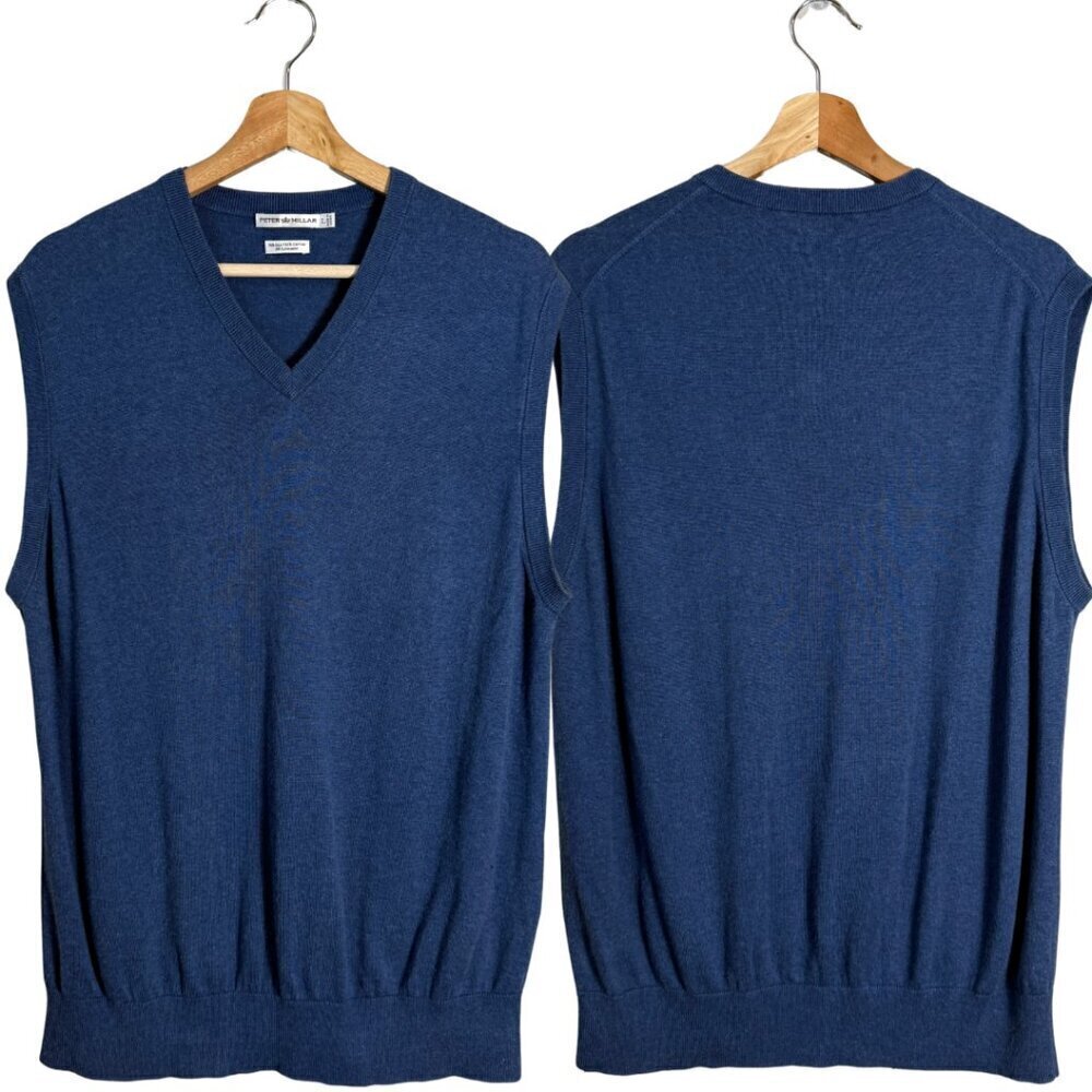 Peter Millar Silk Cashmere V-Neck Sweater Vest Pullover Mens Large Blue Golf Dad